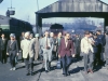 The party proceeding on its visit to the shed.  The tour leader, Ian Yearsley, is in the light grey suit, with hands in pocket.  Only one member is not wearing a tie!