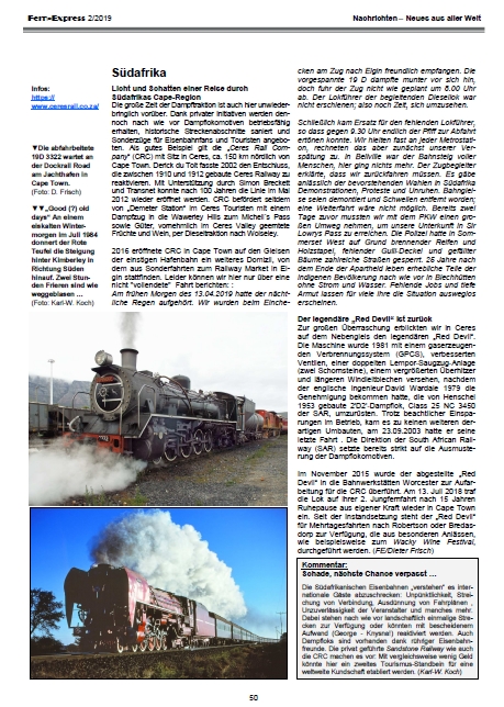 Fern-Express - Heft 2/2019 Nachrichten zu Bahnen in der Welt