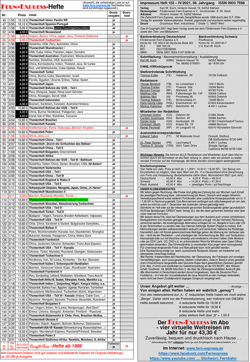 Fern-Express Heft 4-2021: lieferbare-Titel+Impressum